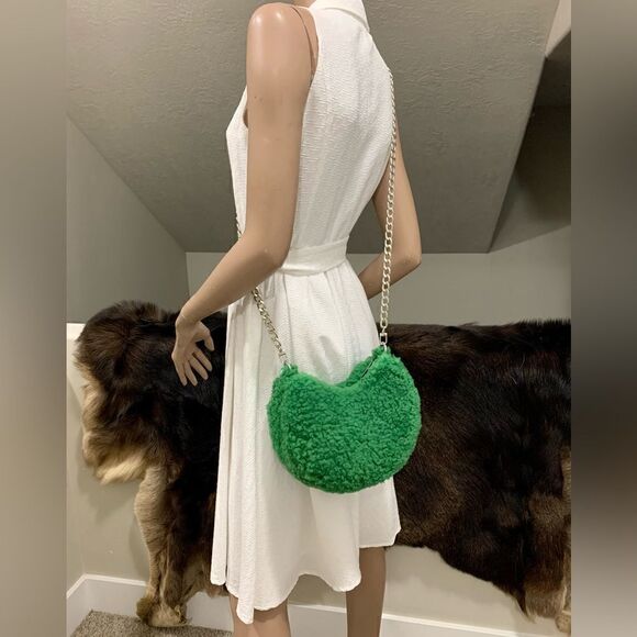 Handmade Genuine Shearling Shoulder Bag/Crossbody & Fox Fur Ball Bag Charm - Picture 8 of 15